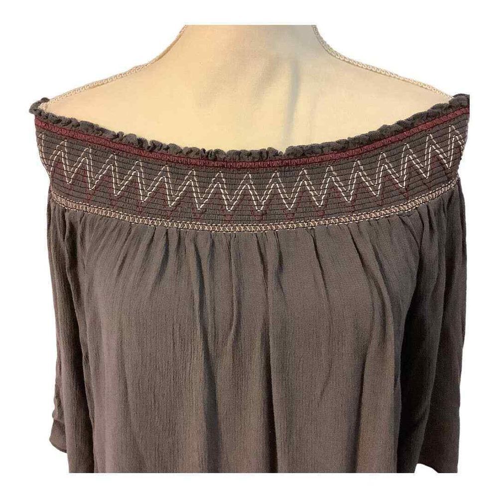Love Blossoms Gray Rayon Gauze Crop Top Loose‎ Fit Off Shoulder XL